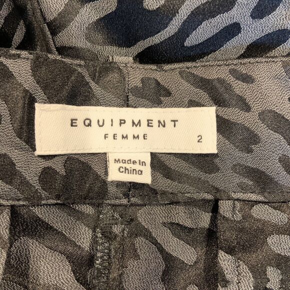 Equipment Arwen Pants Womens 2 Leopard Print Grey Silk‎ Wide Leg Preppy Mob Wife - Picture 10 of 13